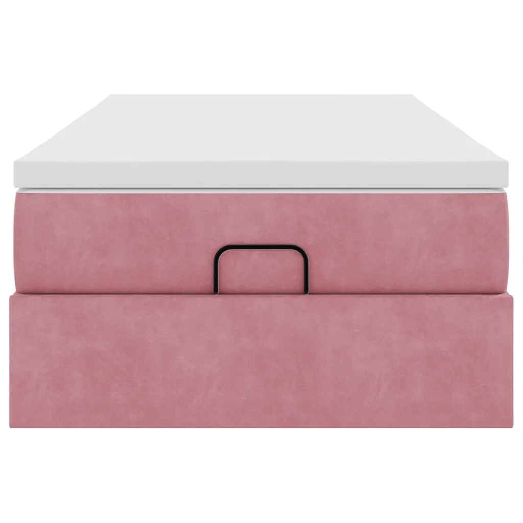 Struttura Letto Pouf con Materasso Rosa 90x190 cm in Velluto