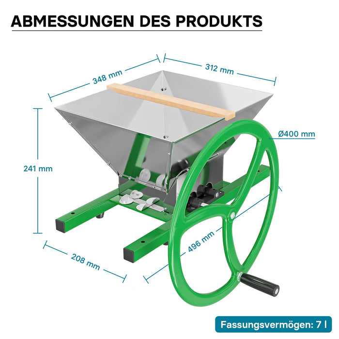 Mulino macina frutta manuale con tramoggia da 7 litri e manovella Trituratore