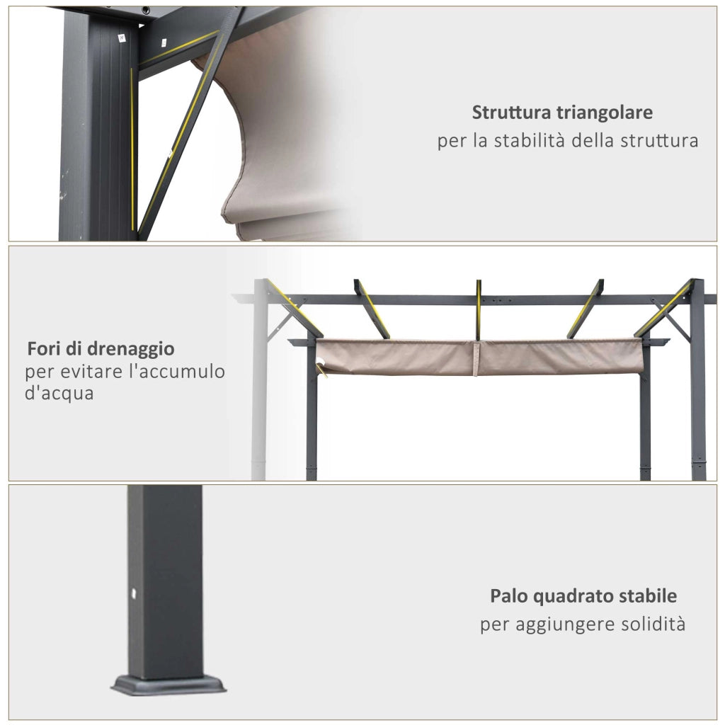 Pergola da Giardino con Tettuccio Retrattile ¨C zephmum ¨C 3x3 m Grigio Alluminio
