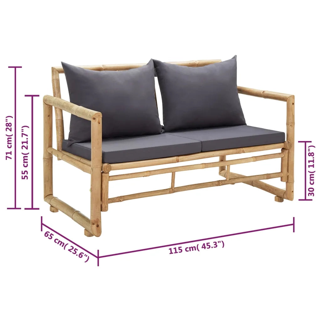 Panca da Giardino con Cuscini-Sgabello-Panca da esterno 115 cm in Bamb¨´