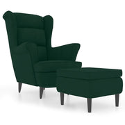 Poltrona | Sedia Relax Schienale ad Ala con Poggiapiedi Verde Scuro Velluto
