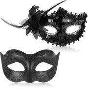 Maschera da Festa Veneto - 2 pezzi - Nero - Kunststof - Abito da Festa - Dimensioni 17x9 cm - Maschera da Festa