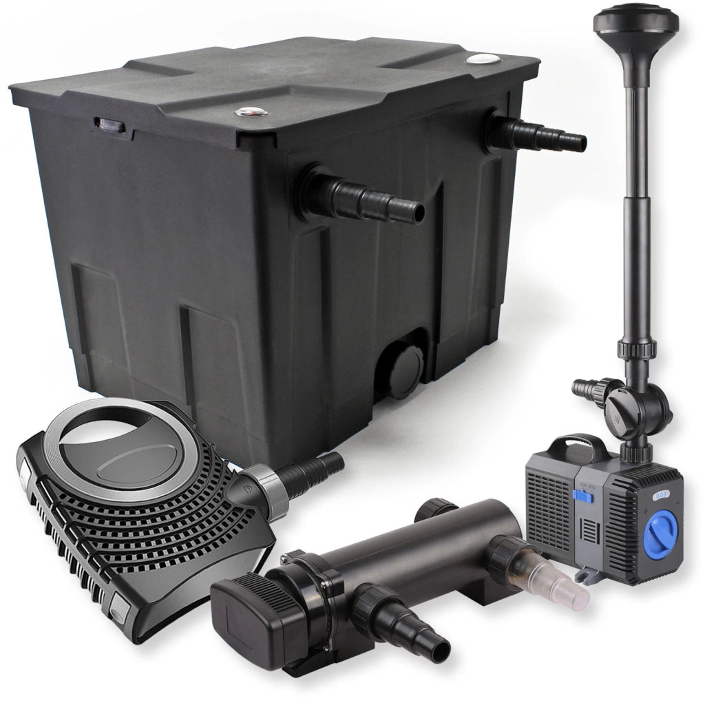 Set Filtro a 1 camera laghetto 12000l con Chiarificatore UVC 18W Pompa NEO7000 50W Fontana