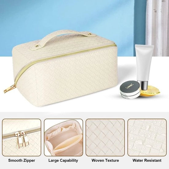 Make-up portatile con grande capacità, impermeabile, organizzatore per bagno con accessori per il bagno, #8 Tessuto intrecciato bianco, Grande