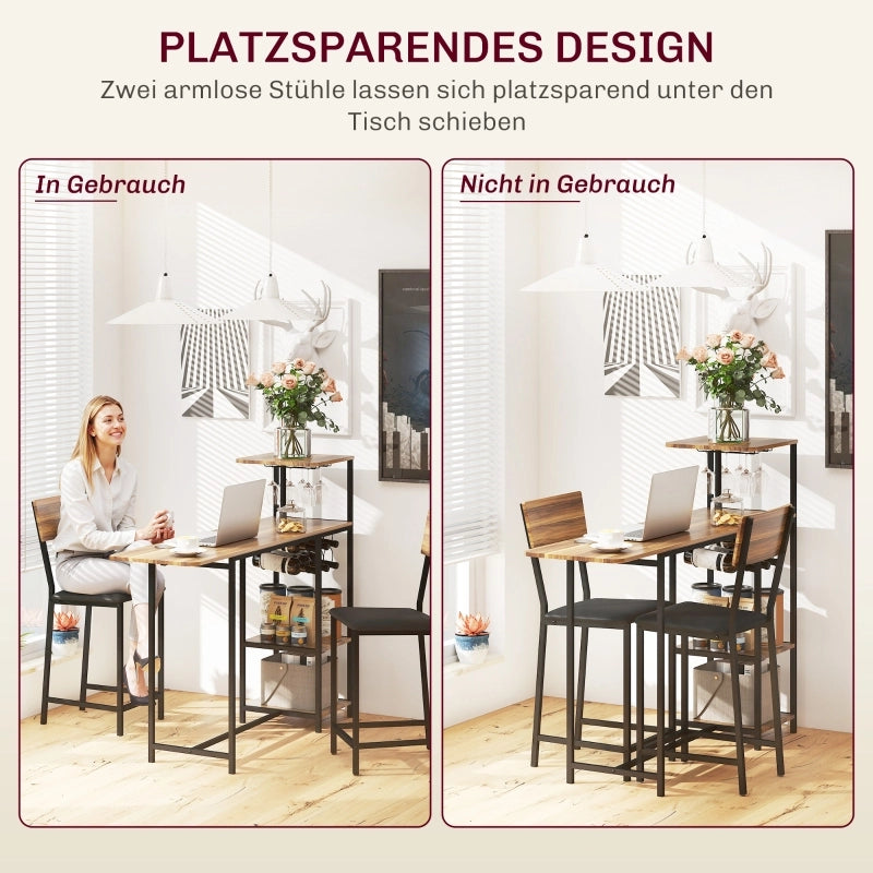 TAVOLO ALTO ESTENSIBILE 110-140x40 cm Marrone in MDF e Metallo Set da 3 pezzi