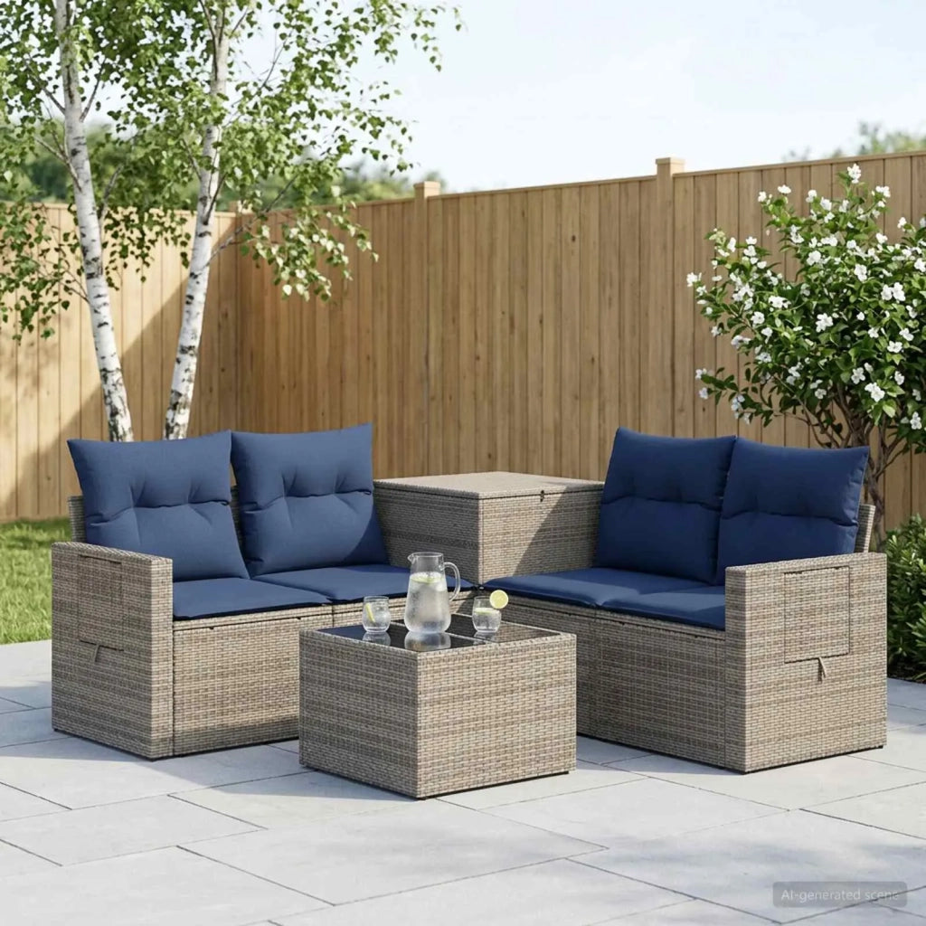 Set di divani 6 pz Grigio e Blu Navy Rattan sintetico e Acciaio 3447461