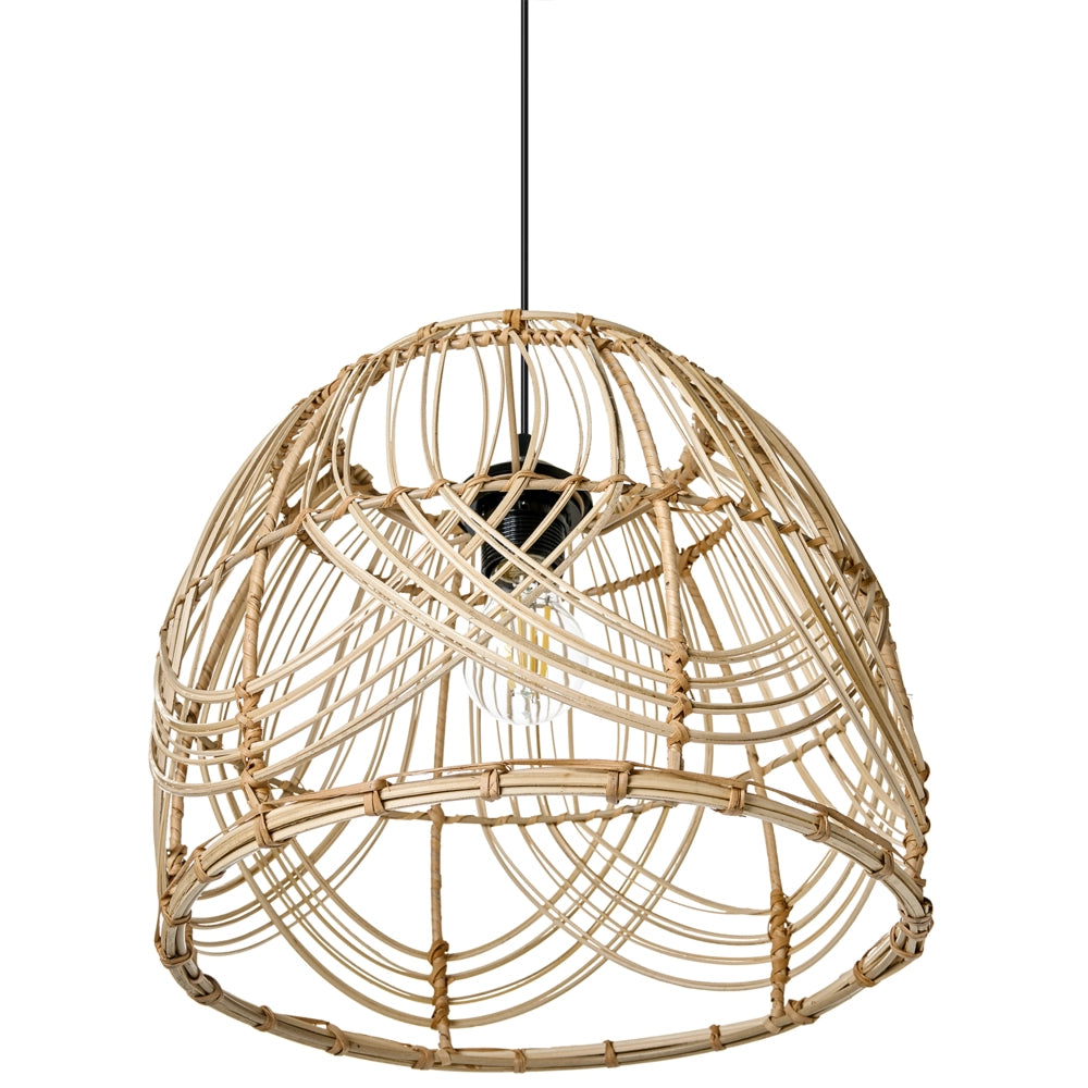 Lampada a sospensione in rattan naturale con struttura in ferro intrecciata Illuminazione fatta a mano di ispirazione boho
