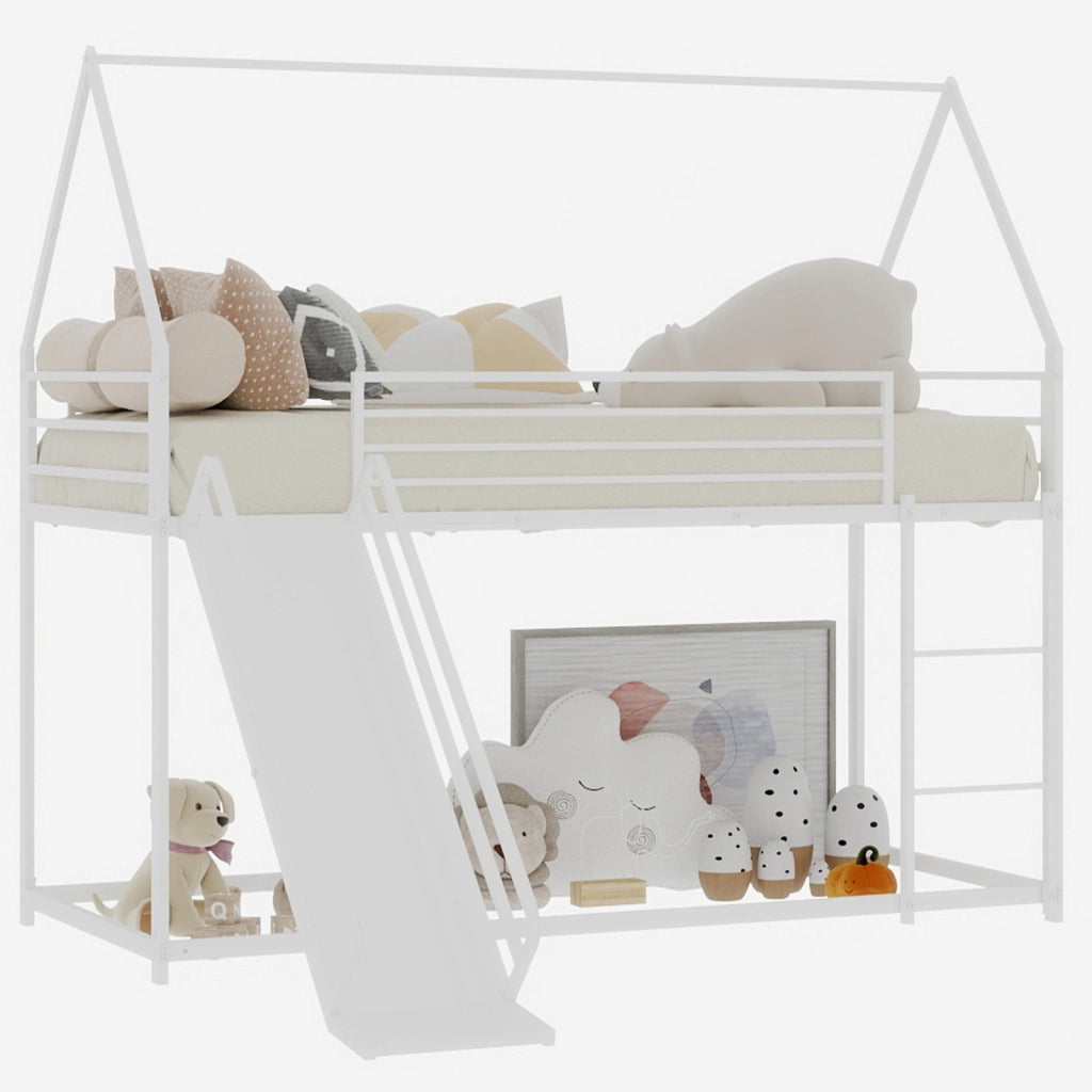 Letto a castello con scivolo ferro bianco 100x200 cm