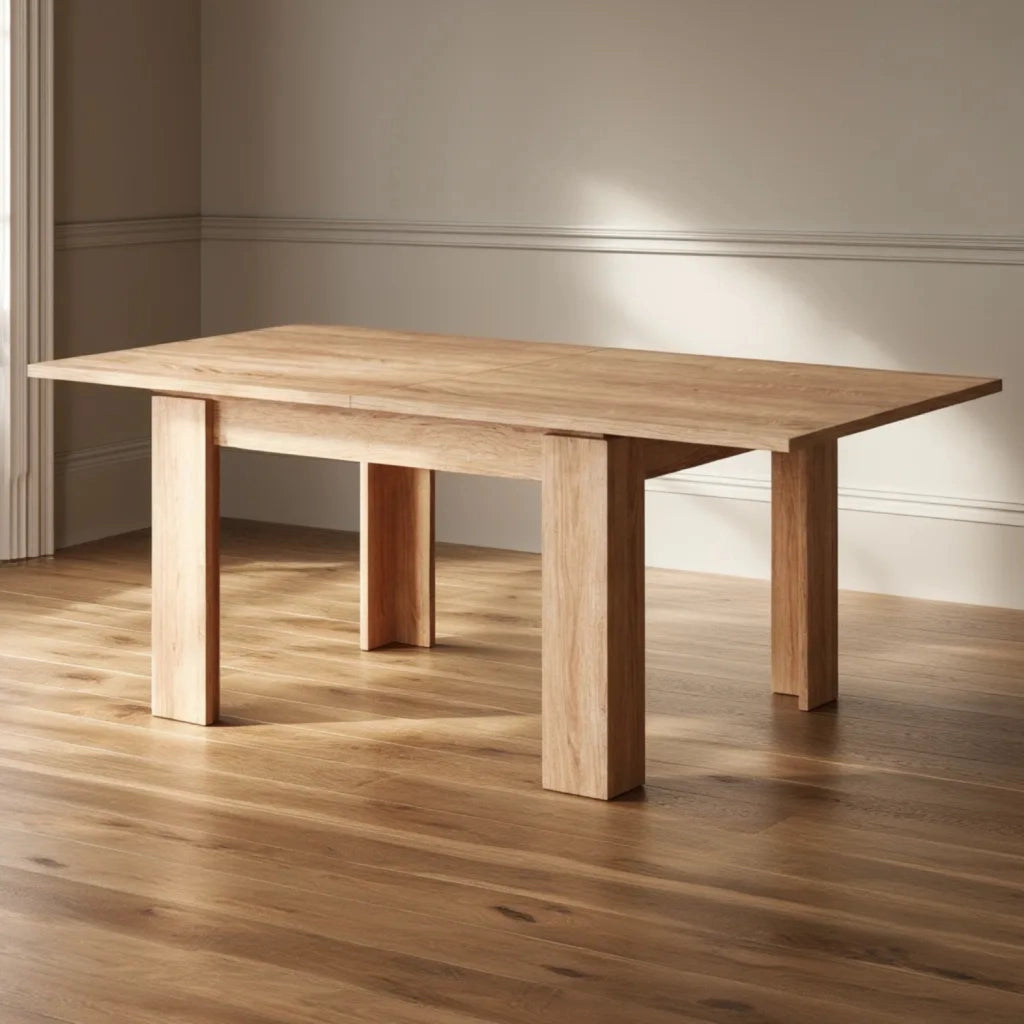 Tavolo Allungabile Per Cucina E Sala Da Pranzo Con Design Moderno Gambe Spesse E Meccanismo Centrale Da 4 A 8 Persone 90 X 90 / 180 X 90 Cm Rovere
