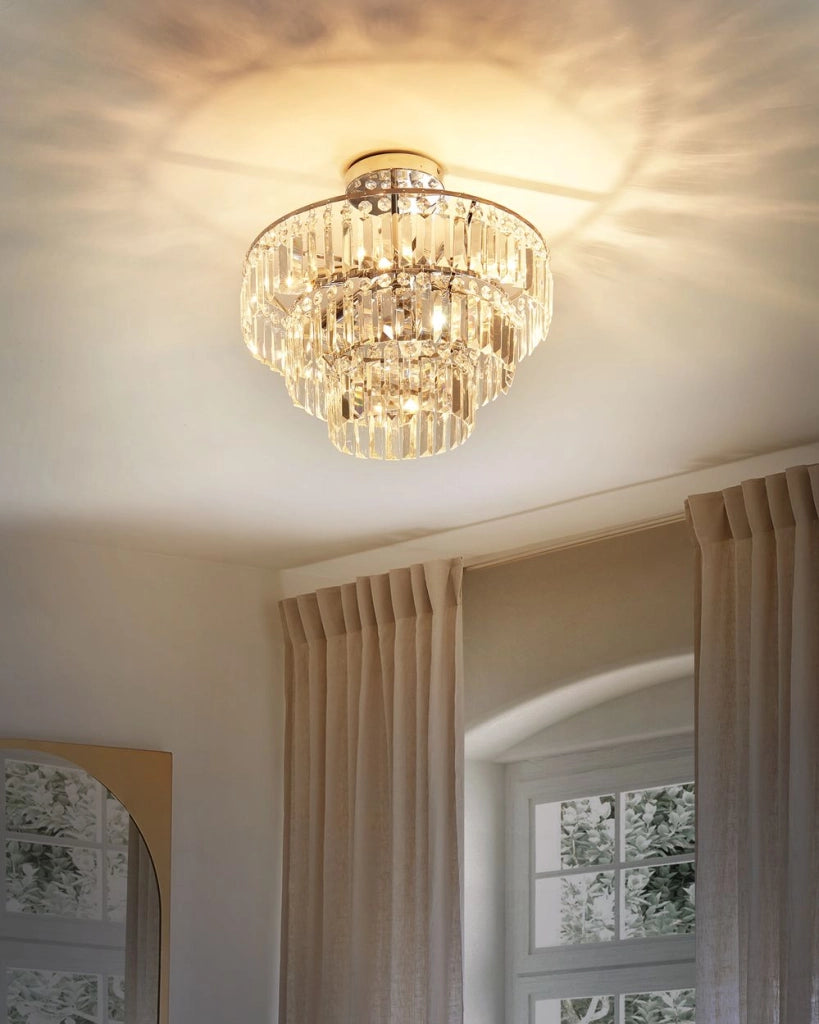 Lampadario in metallo argentato con finitura cromata Lampada a sospensione con cristalli di vetro Stile Glamour Soggiorno