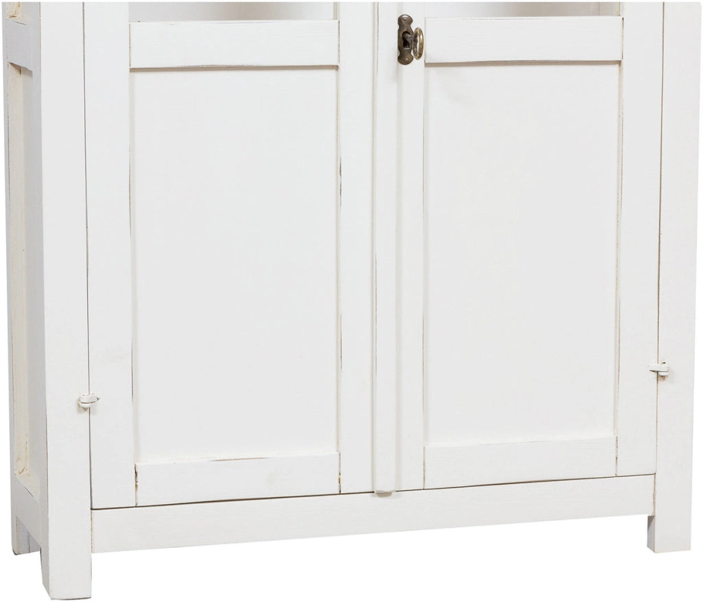 Biscottini Vetrinetta Country in legno massello di tiglio finitura bianca anticata L68xPR25xH98 cm. Made in Italy