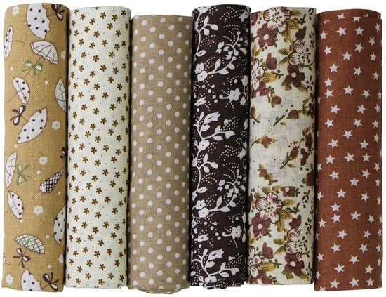 Tessuto Naturale di Cotone - 6 pezzi - 50x50cm - Tessuto Decorativo per Patchwork - Ideale per Progetti Creativi - Manutenzione e Quilting