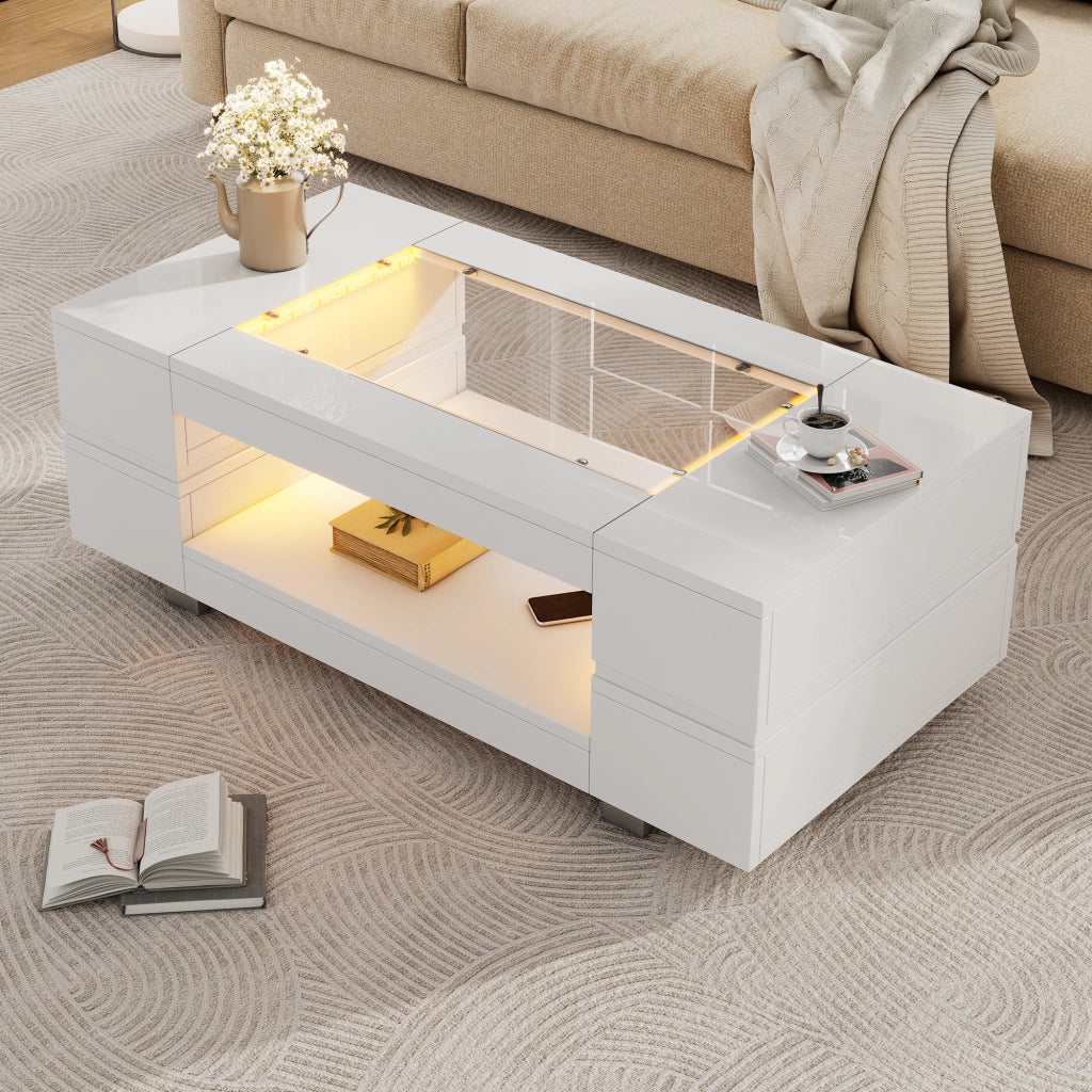 TAVOLINO DA SALOTTO LED 100 x 50 x 35 cm Bianco in pannello di legno