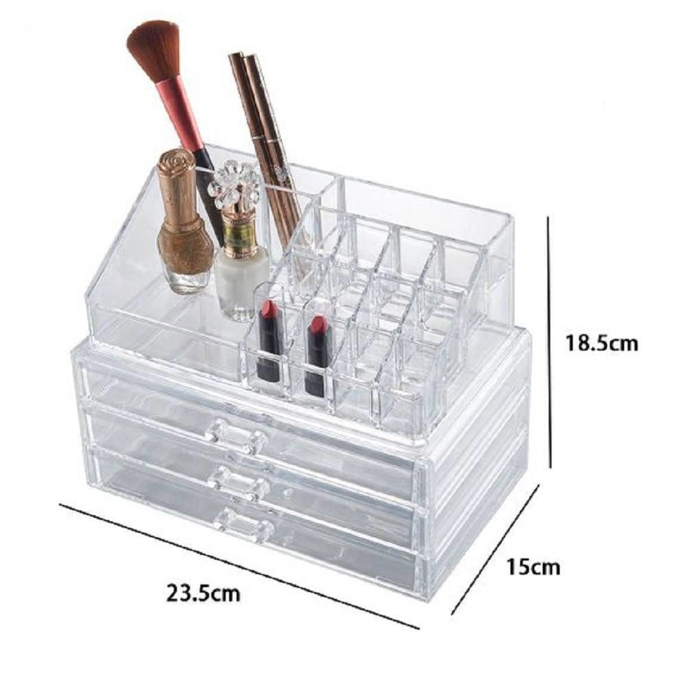 Trade Shop - Organizer Trasparente 3 Cassetti Porta Gioielli Trucchi Cosmetici Make-up 10254 -