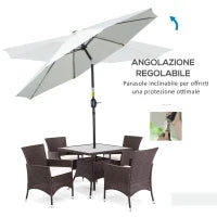 Ombrellone da Giardino Rotondo con Manovella e Inclinabile a 3 Livelli, Ø265x240 cm, Crema