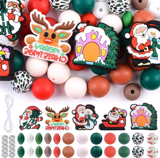 76 pezzi di silicone di corona di Natale in bulk, corone di Natale smisurate per penne, corone di Natale miste per creare gioielli, spaziatori di corona per catenelle, forniture per feste e artigianato