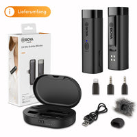 Microfono wireless BOYA WM3D con adattatore Lightning e scatola di custodia e ricarica I Microfono wireless a 2,4 GHz in microfono omnidirezionale I Per fotocamera, PC