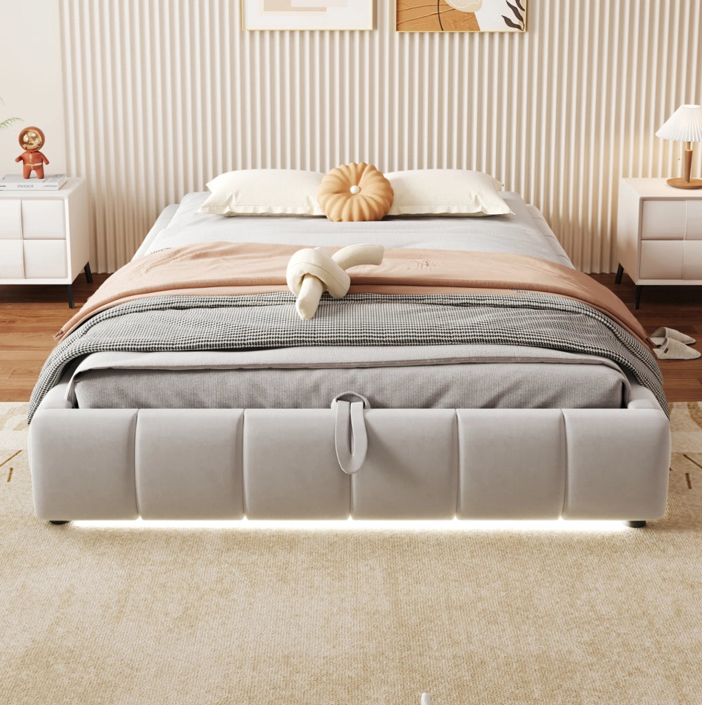 Letto 140x200 cm con contenitore e LED; senza testiera