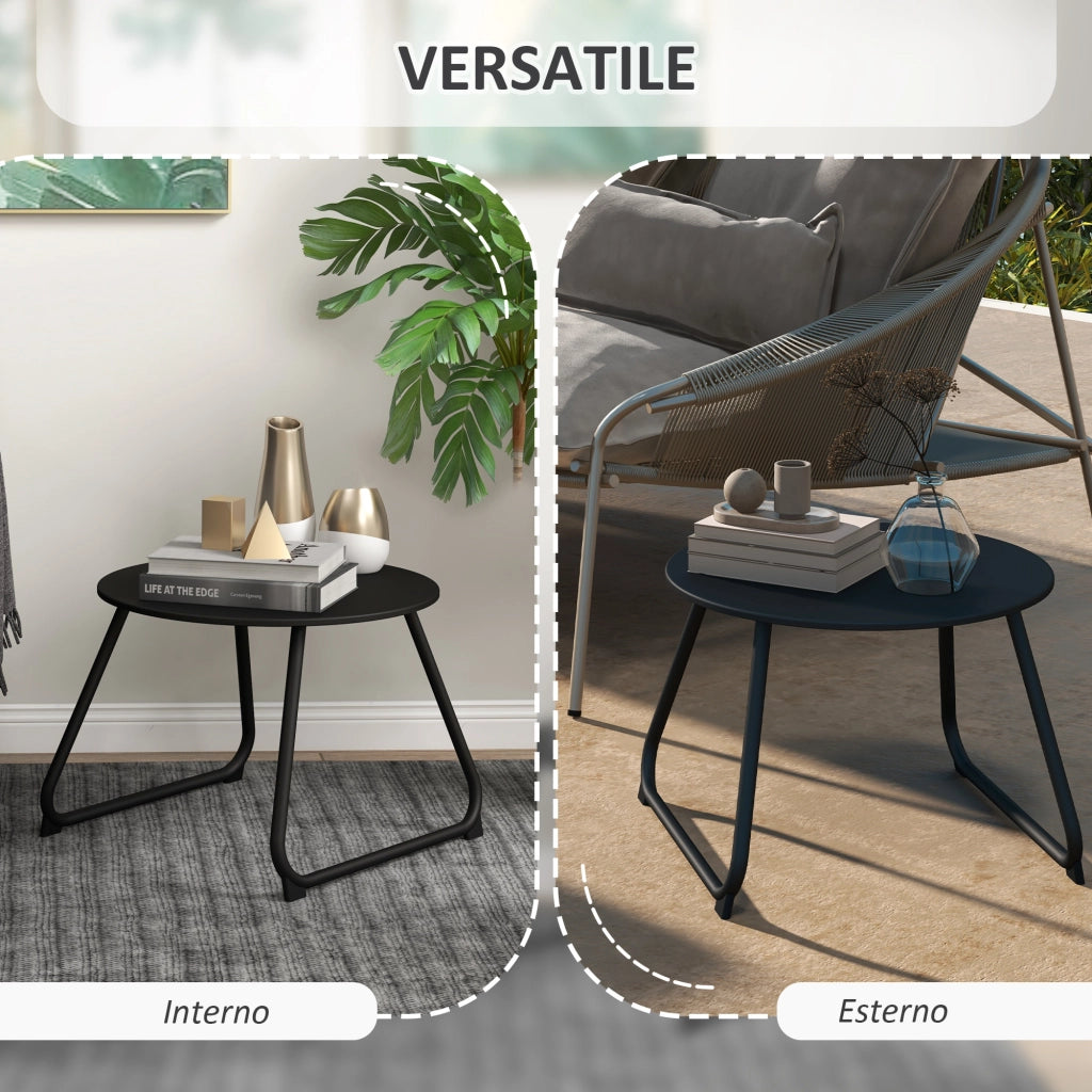 Tavolino da Esterno ?48x37 cm in Metallo Nero ¨C zephmum ¨C Piedini Regolabili