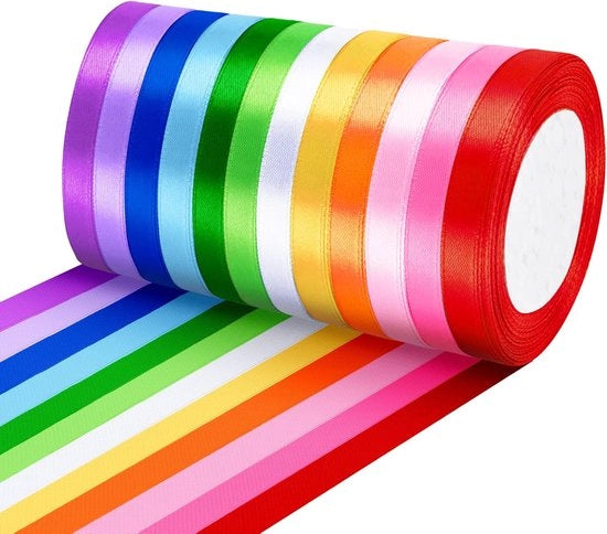 Lint satinato - 12 colori - 10 mm x 22 m - lana per tessuti - laccio per regali - cucito per laccio - ballon per matrimonio - confezione regalo - bouquet DIY - artigianato