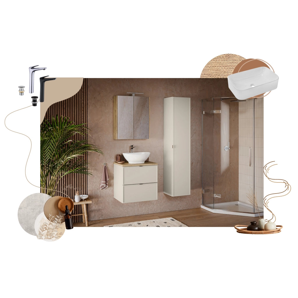 Set mobili bagno 120 cm con piano e lavabo da appoggio Smile Bella Cashmere 120 cm