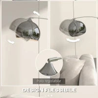 Lampada da Terra Vintage ad Arco con Asta Regolabile, Interruttore a Pedale, Attacco E27, Argento