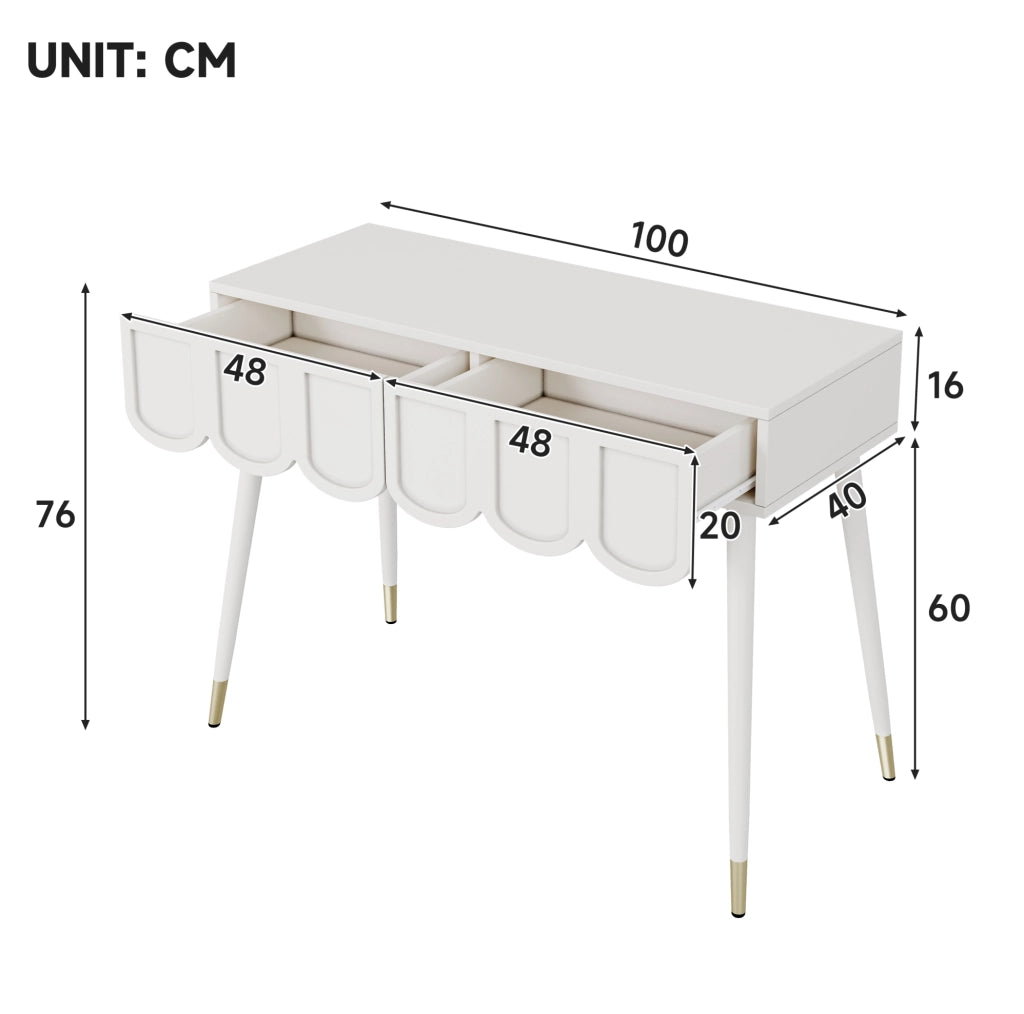 Tavolo trucco e scrittoio con 2 cassetti; MDF e truciolare; bianco