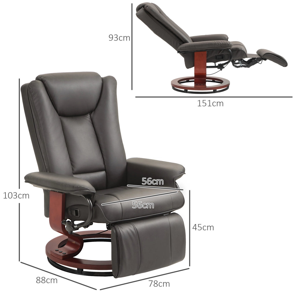 Poltrona relax girevole 360° in pelle sintetica marrone con funzione reclinabile fino a 135°