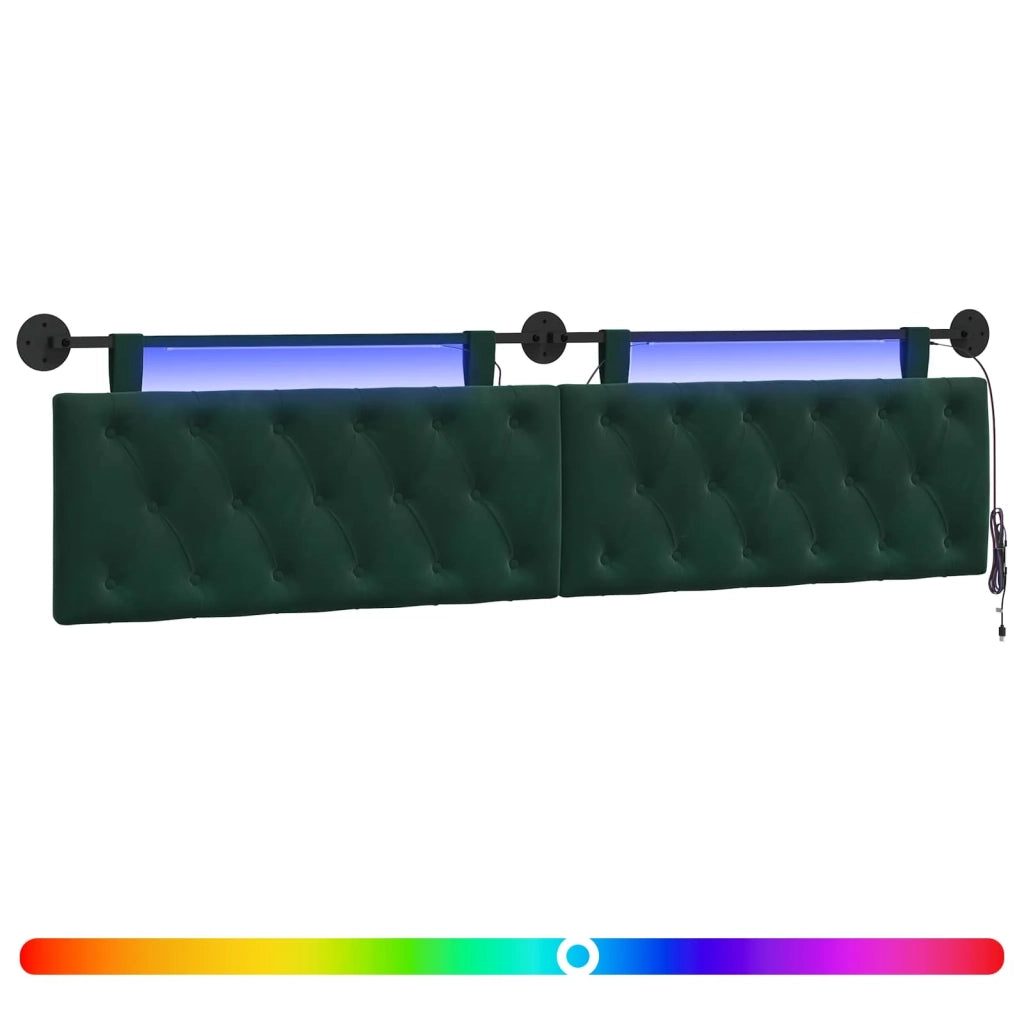 Testiera sospesa Con luce LED Verde Scuro Velluto