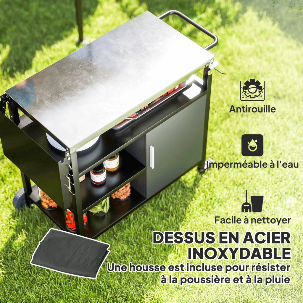 Carrello da barbecue con ripiano in acciaio inox pieghevole ¨C zephmum ¨C nero
