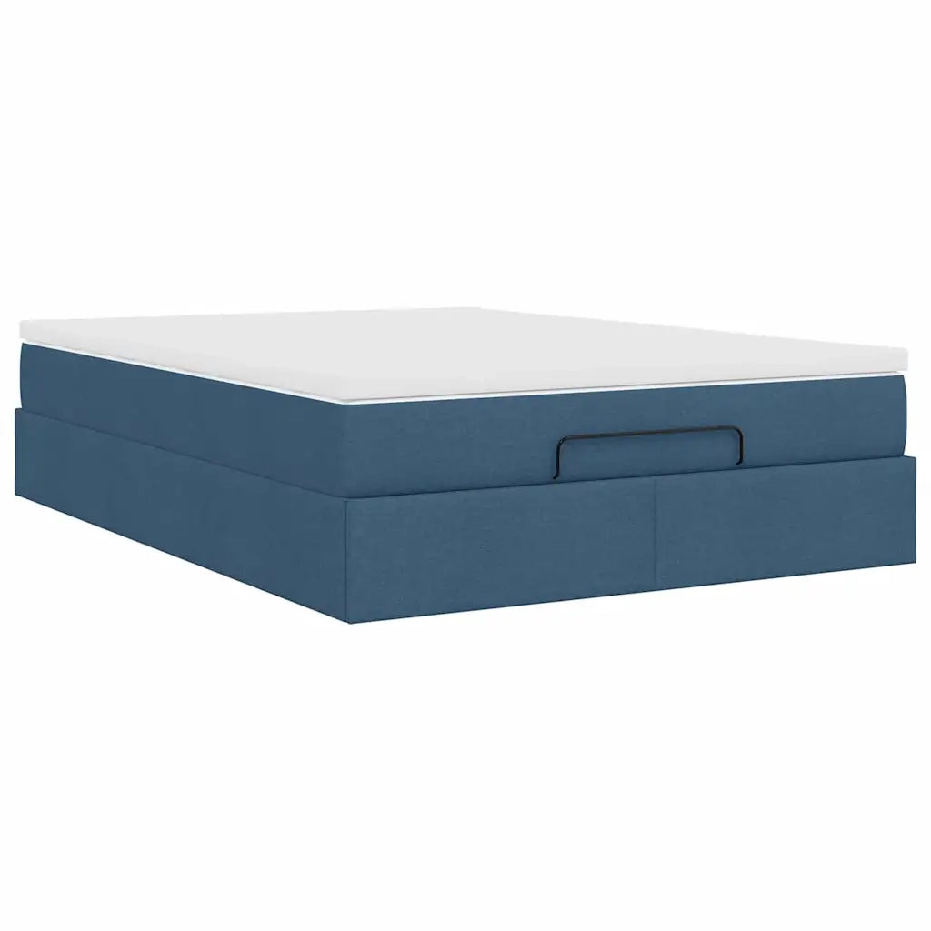 Struttura Letto Pouf con Materasso Blu 140x200cm in Tessuto 3311119