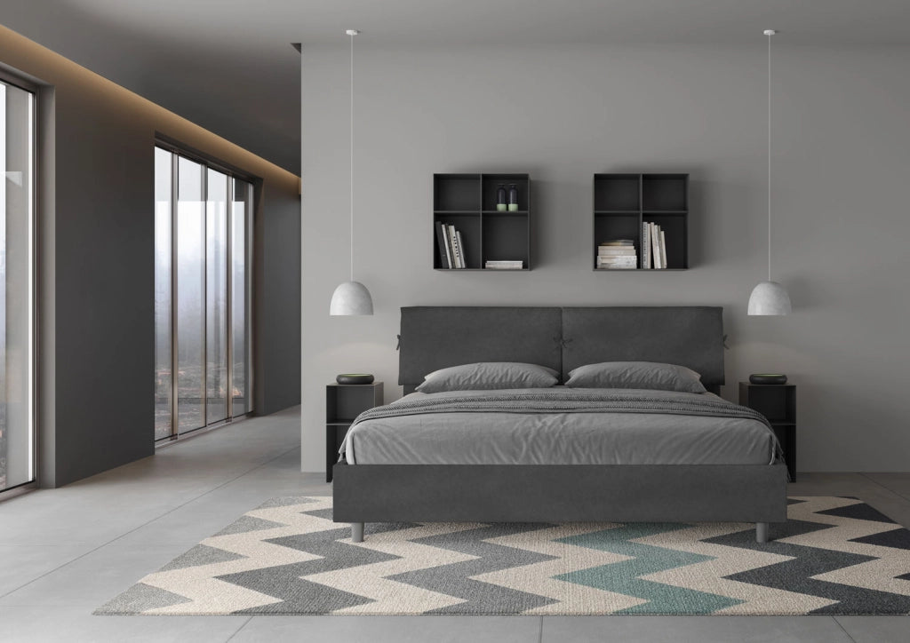 BS COM Letto matrimoniale king size contenitore imbottito 180x190 microfibra grigio