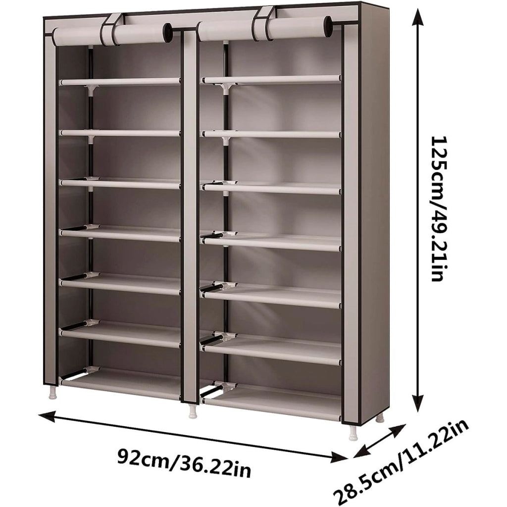 Scarpiera Tessuto per Scarpe con 2 Ante con Cerniera 125x92x28,5cm, 28 paia. Beige