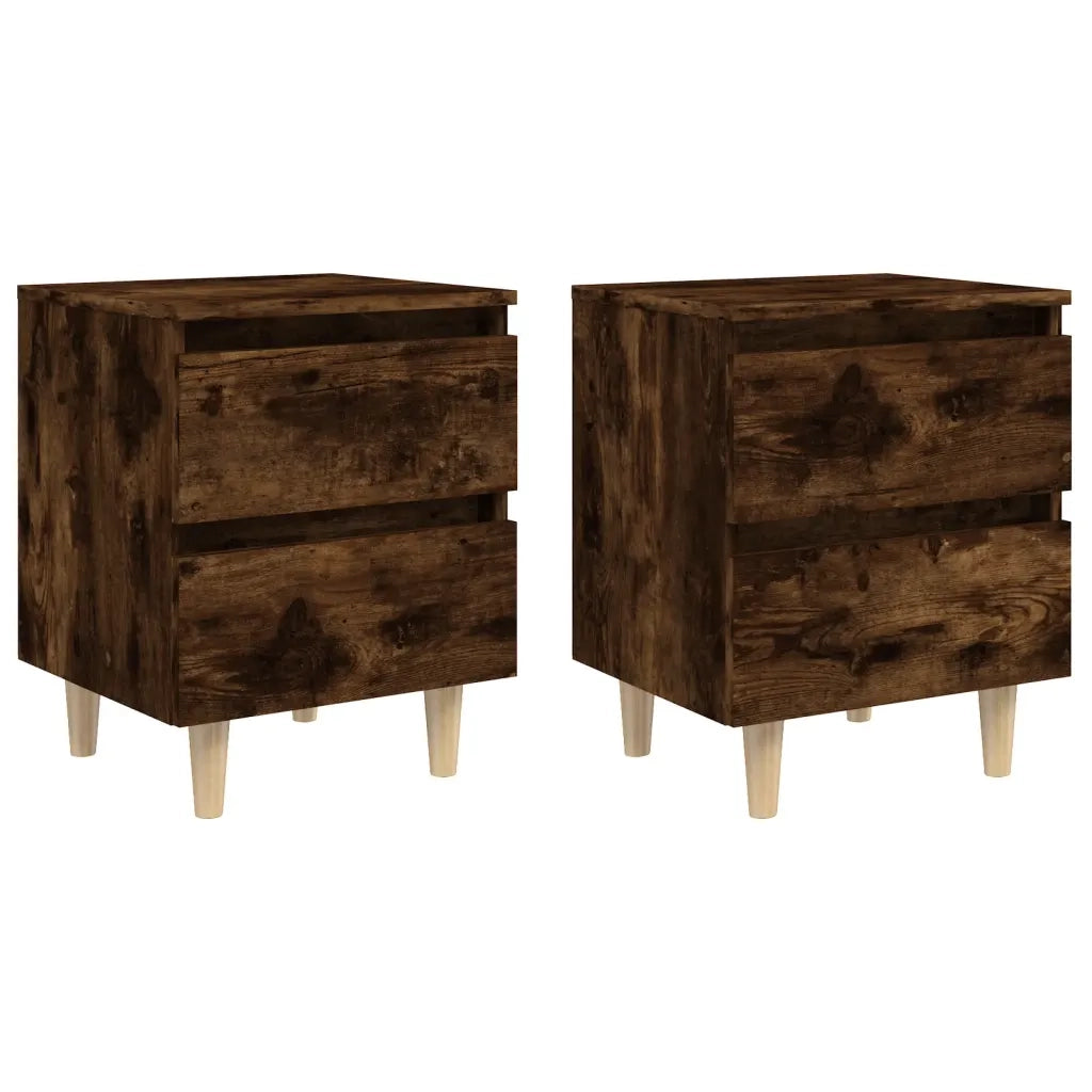 Comodini con Gambe in Legno Massello 2pz Rovere Fumo 40x30x50cm cod mxl 30949