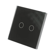 Interruttore doppio touch nero 220V, spia luminosa, cornice in vetro 86x86x34mm