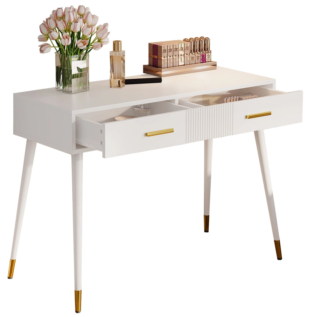 Tavolo da trucco e scrivania con 2 cassetti; 100x40x76 cm; MDF bianco