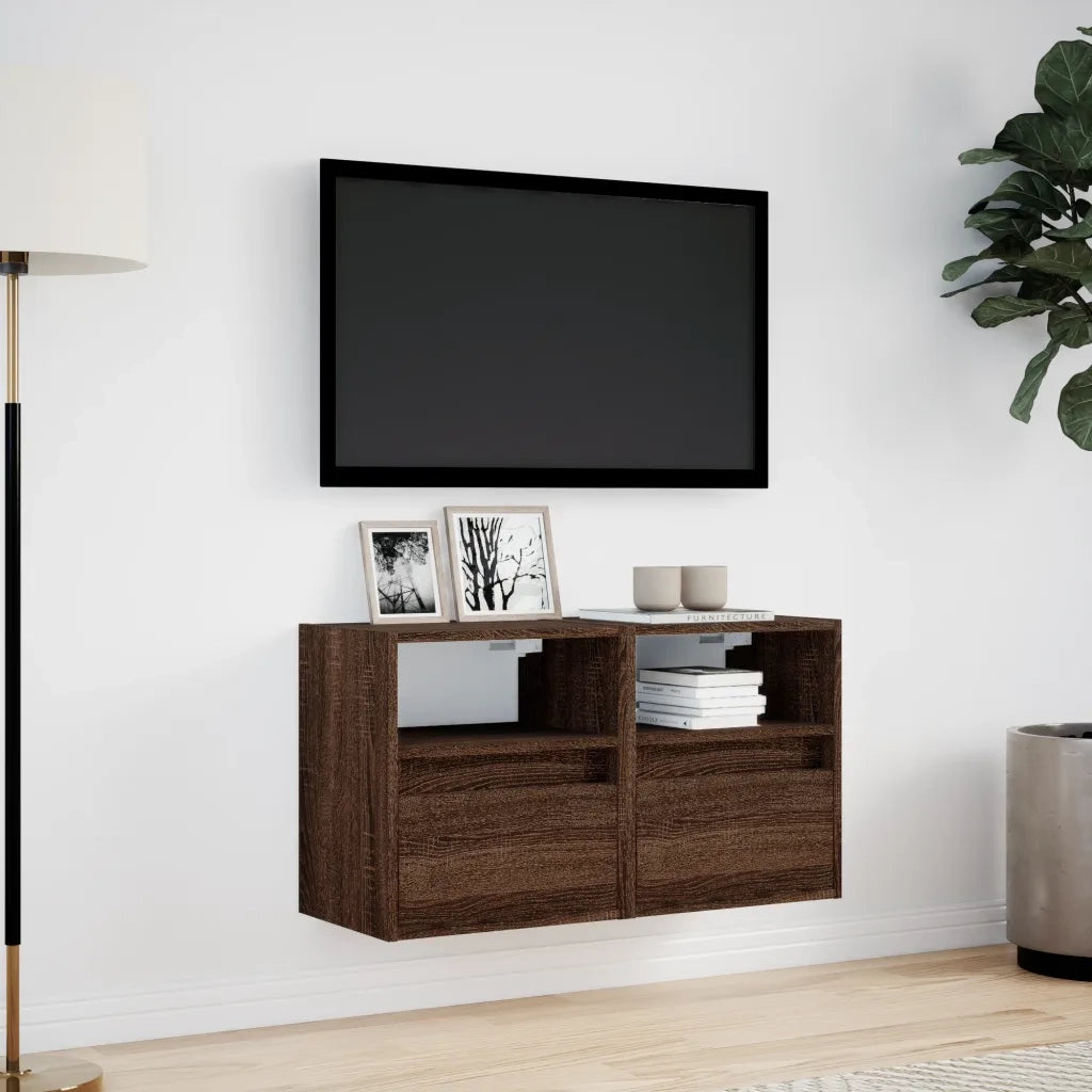 Mobili TV a Parete con Luci LED 2pz Rovere Marrone 41x31x45 cm