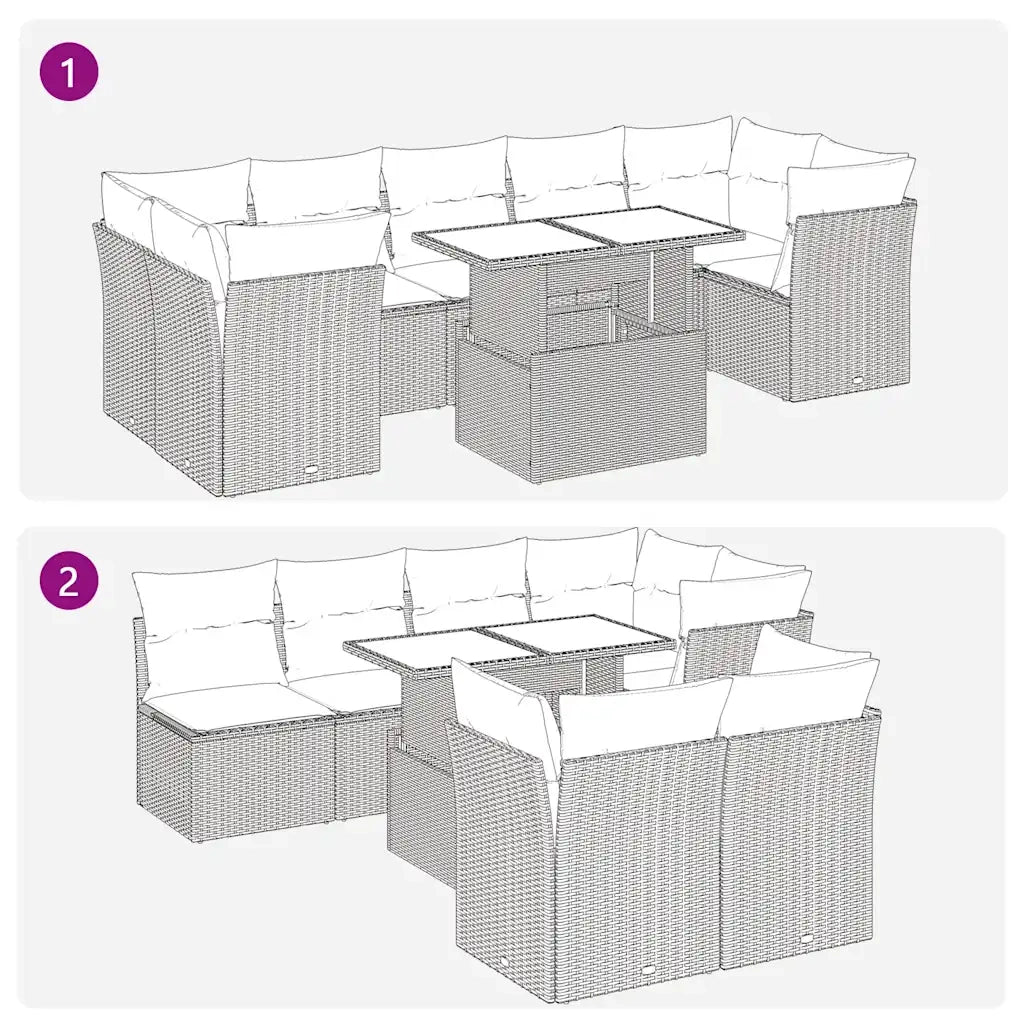 Set Divani da Giardino 8 pz con Cuscini Marrone in Polyrattan 3326124