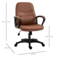 Sedia da Ufficio a Dondolo con 2 Punti Massaggianti e Porta USB, Poltrona da Ufficio in Finta Pelle Marrone con Altezza Regolabile, 59x63x92-101cm
