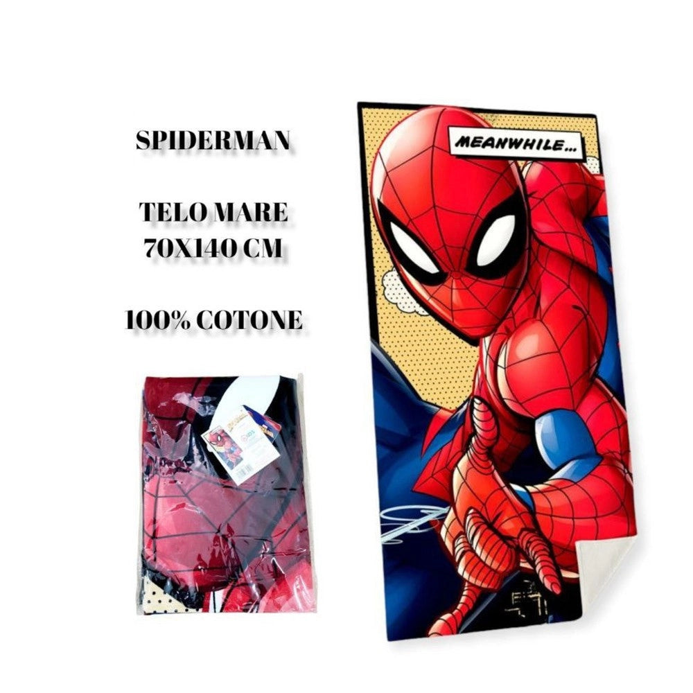 Trade Shop - Telo Mare In Cotone Spider Man Asciugamano Mare Piscina Uomo Ragno Per Bambini -