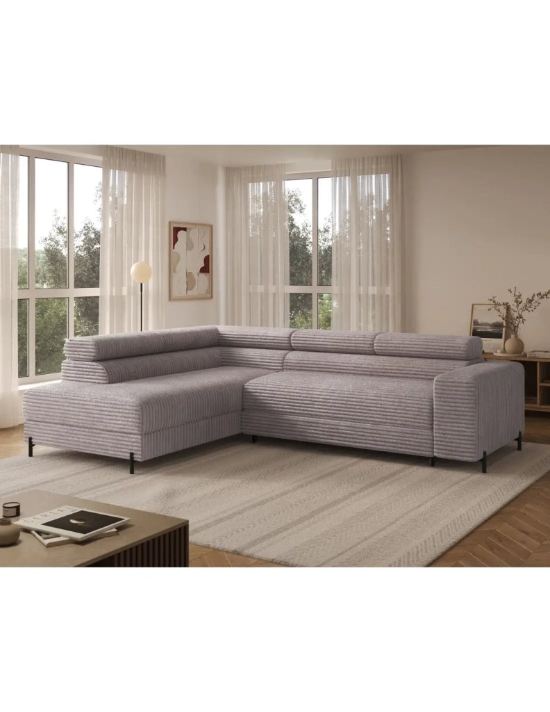 Divano ad angolo COLESIA convertibile 5 posti grigio velluto a coste – sinistra – 274x200cm