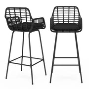 IDMarket - Set di 2 sgabelli da bar SUMMER con braccioli effetto rattan nero e gambe in metallo nero