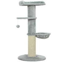 Albero Tiragraffi per Gatti Alto 103.5 cm con Lettino e Amaca, Rivestimento in Peluche, Grigio Chiaro