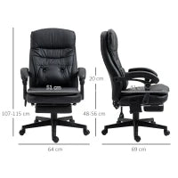 Sedia da Ufficio Massaggiante in Similpelle con Presa USB, 64x69x107-115cm, Nero
