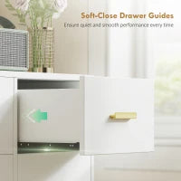 Tavolo da Trucco con specchio a LED regolabile, prese elettriche, 6 cassetti, 2 ripiani aperti, Bianco