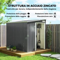 Capanno Attrezzi in Metallo 1.5x2m con Base, Porta Scorrevole e Tetto Inclinato, Grigio Scuro