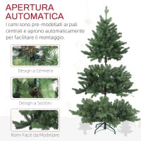 Albero di Natale Artificiale 150 cm con 847 Rami e Base in Metallo Pieghevole, Verde