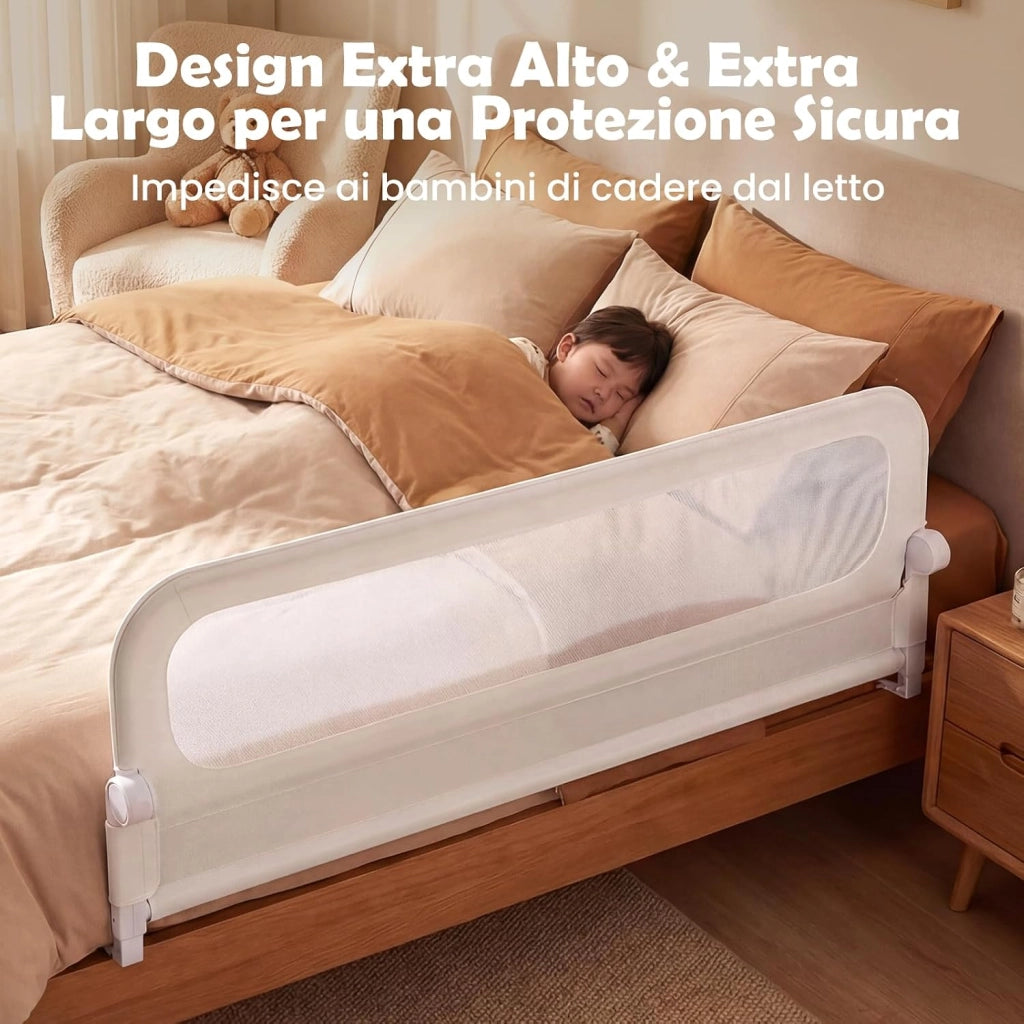 Sponda Letto Anticaduta per Bambini 180 cm, Bianco
Barriera di Sicurezza Pieghevole per Neonati con Altezza 3 Livelli Regolabile, Cinghia Fissaggio Sicuro, Protezione Neonati