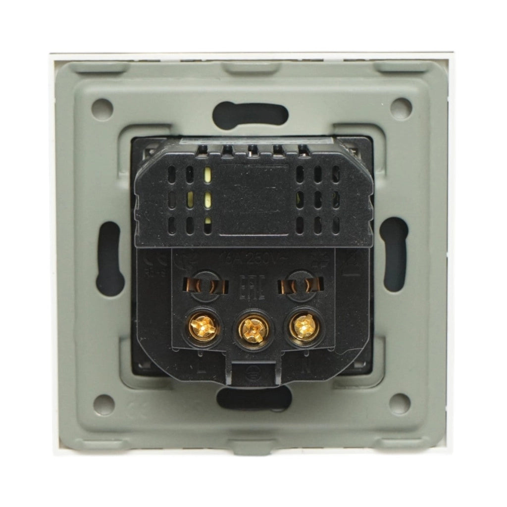 Presa Schuko da incasso bianca 220V, 16A, 2xUSB-C 20W ricarica rapida, cornice in vetro 86x86x34mm