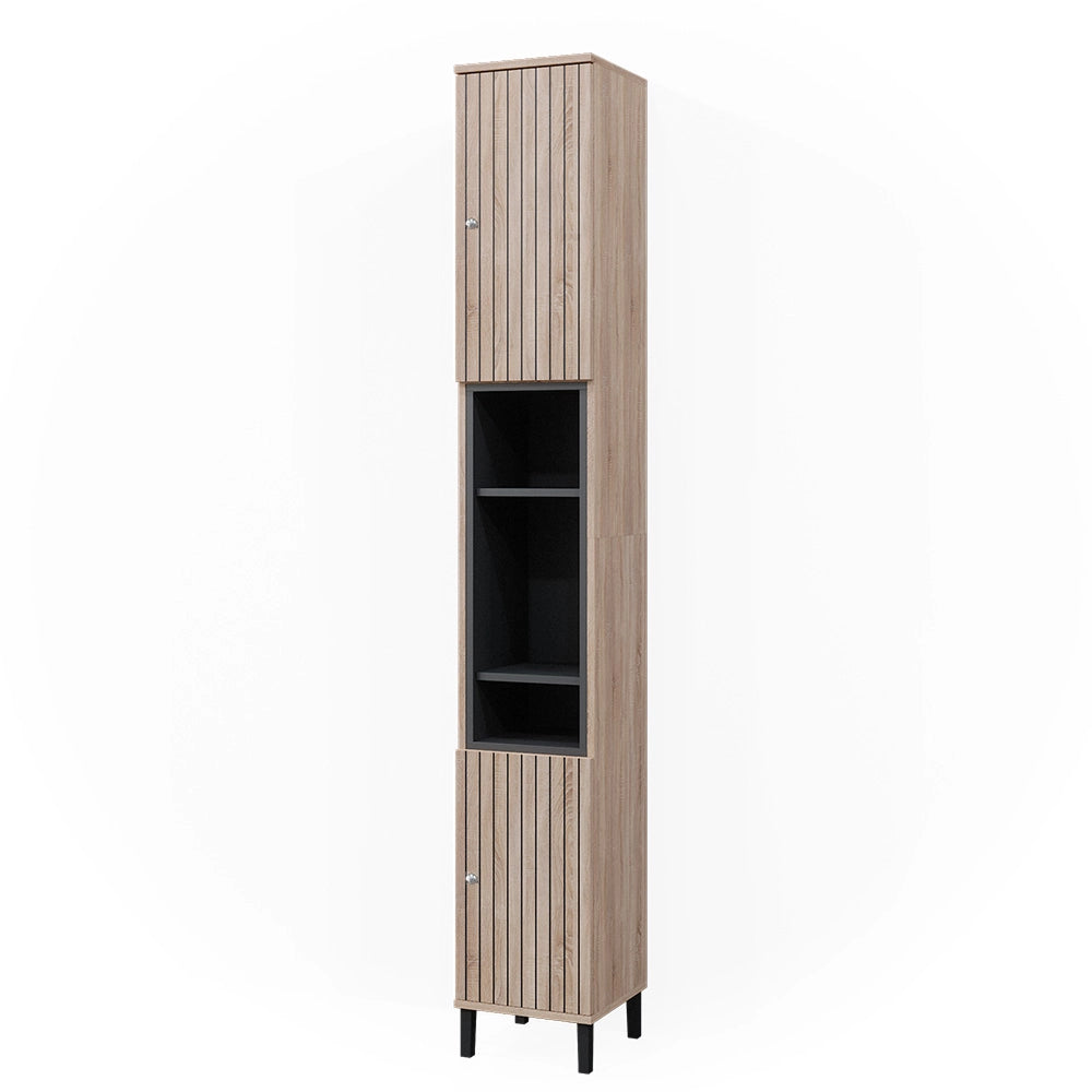 Vicco Armadio per il bagno Marrone 30 x 190 cm con ante e vani a giorno